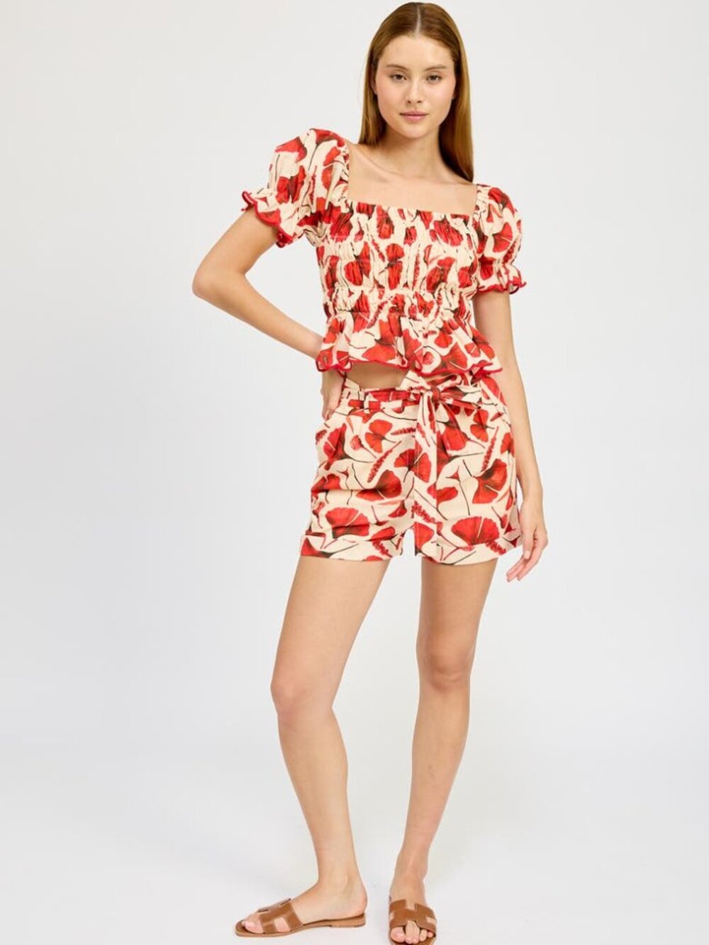 En Saison Josie Top and Belted Shorts Set $194 Size Small